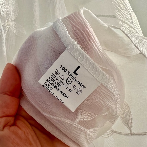 Elegant Sheer White Blouse with Leaf Embroidery - Picture 9 of 10